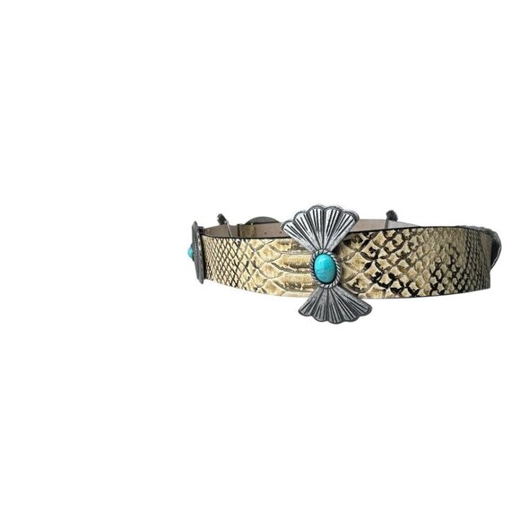 Vintage leather womens concho belt size 1X 2X beige snakeskin western cowgirl main image 8